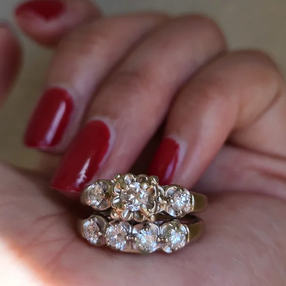 Vintage 14K Diamond Wedding Set - Picture 5 of 16
